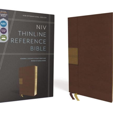 NIV, Thinline Reference Bible (Deep Study at a Portable Size), Leathersoft, Brown, Red Letter, Comfort Print