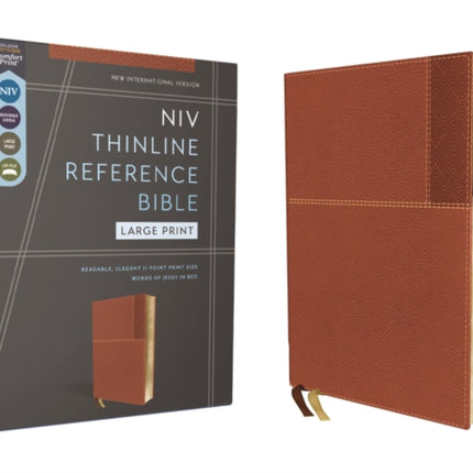 NIV, Thinline Reference Bible (Deep Study at a Portable Size), Large Print, Leathersoft, Brown, Red Letter, Thumb Indexed, Comfort Print