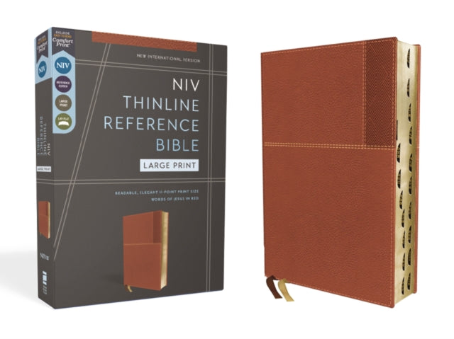 NIV, Thinline Reference Bible (Deep Study at a Portable Size), Large Print, Leathersoft, Brown, Red Letter, Thumb Indexed, Comfort Print