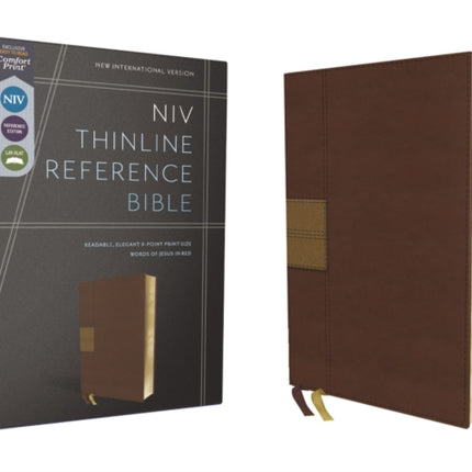 NIV, Thinline Reference Bible (Deep Study at a Portable Size), Leathersoft, Brown, Red Letter, Thumb Indexed, Comfort Print