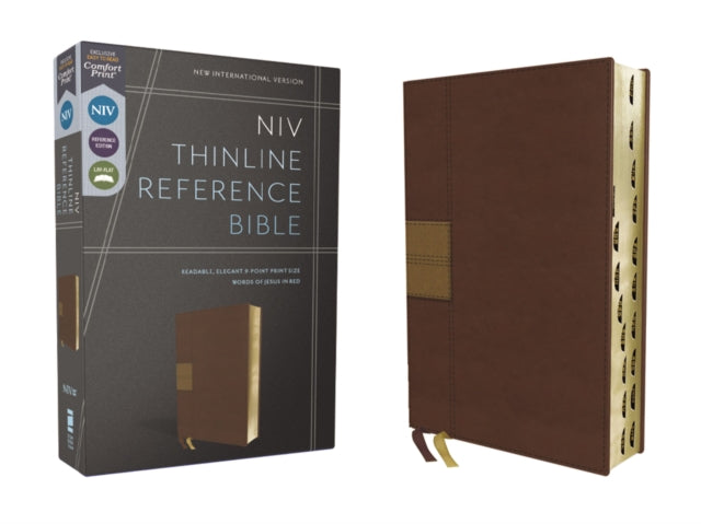 NIV, Thinline Reference Bible (Deep Study at a Portable Size), Leathersoft, Brown, Red Letter, Thumb Indexed, Comfort Print