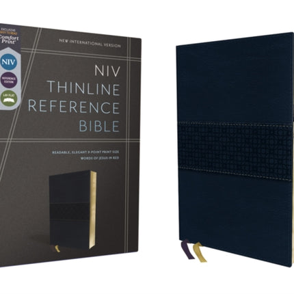 NIV, Thinline Reference Bible (Deep Study at a Portable Size), Leathersoft, Navy, Red Letter, Thumb Indexed, Comfort Print