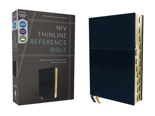 NIV, Thinline Reference Bible (Deep Study at a Portable Size), Leathersoft, Navy, Red Letter, Thumb Indexed, Comfort Print