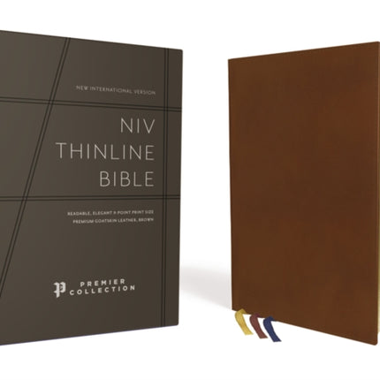 Niv Thinline Bible Premium Goatskin Leather Brown Premier Collection Black Letter Art Gilded Edges Comfort Print