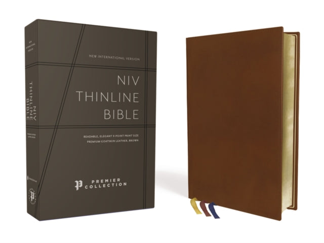 Niv Thinline Bible Premium Goatskin Leather Brown Premier Collection Black Letter Art Gilded Edges Comfort Print
