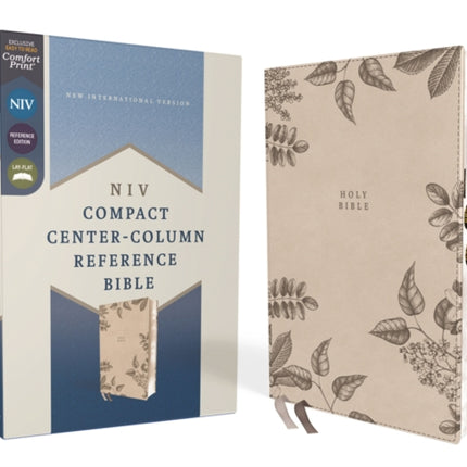 NIV, Compact Center-Column Reference Bible, Leathersoft, Stone, Red Letter, Thumb Indexed, Comfort Print