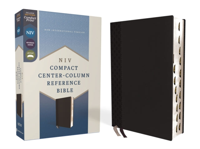 NIV, Compact Center-Column Reference Bible, Leathersoft, Black, Red Letter, Thumb Indexed, Comfort Print