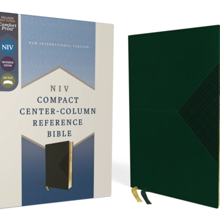 NIV, Compact Center-Column Reference Bible, Leathersoft, Green, Red Letter, Thumb Indexed. Comfort Print