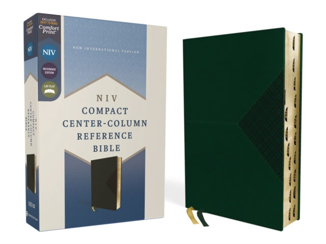 NIV, Compact Center-Column Reference Bible, Leathersoft, Green, Red Letter, Thumb Indexed. Comfort Print