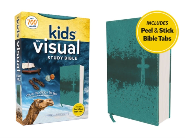 NIV, Kids' Visual Study Bible, Leathersoft, Teal, Full Color Interior, Peel/Stick Bible Tabs: Explore the Story of the Bible---People, Places, and History