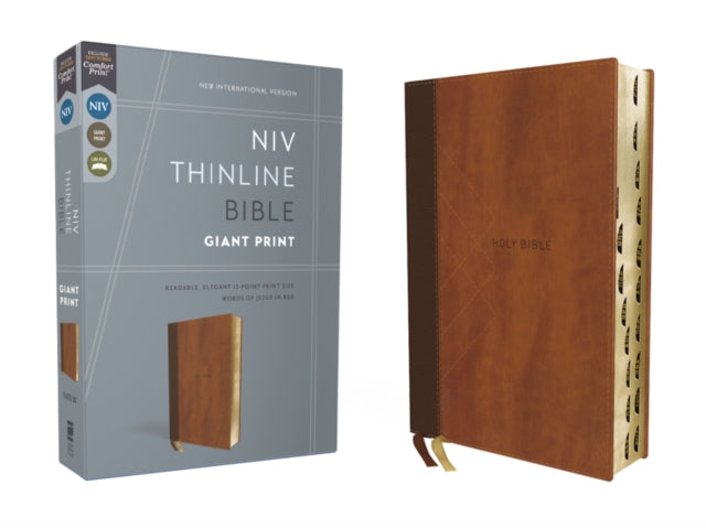 NIV, Thinline Bible, Giant Print, Leathersoft, Brown, Red Letter, Thumb Indexed, Comfort Print