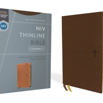 NIV, Thinline Bible, Compact, Leathersoft, Brown, Red Letter, Comfort Print