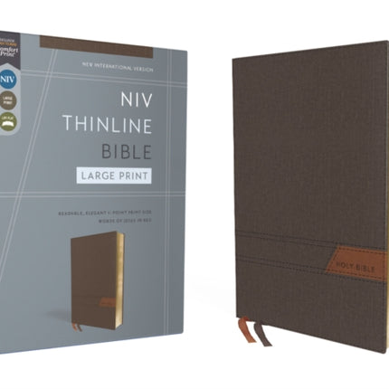 NIV, Thinline Bible, Large Print, Cloth Flexcover, Gray, Red Letter, Comfort Print