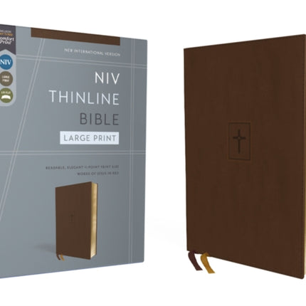 NIV, Thinline Bible, Large Print, Leathersoft, Brown, Red Letter, Comfort Print