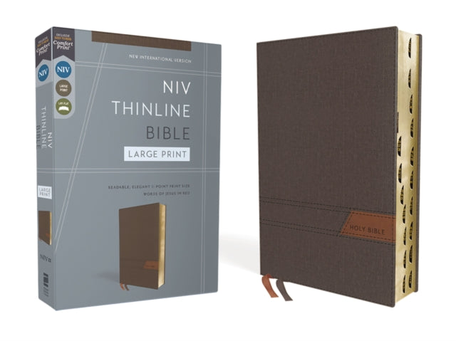 NIV, Thinline Bible, Large Print, Cloth Flexcover, Gray, Red Letter, Thumb Indexed, Comfort Print