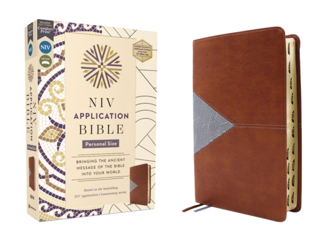 NIV Application Bible Personal Size Leathersoft BrownBlue Red Letter Indexed Comfort Print