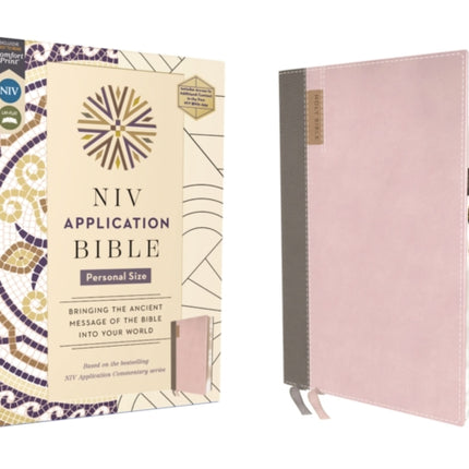 NIV Application Bible Personal Size Leathersoft PinkGray Red Letter Thumb Indexed Comfort Print