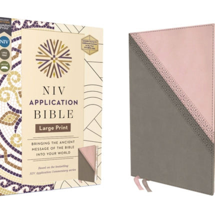 NIV Application Bible Large Print Leathersoft PinkGray Red Letter Comfort Print