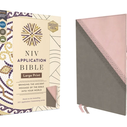 NIV Application Bible Large Print Leathersoft PinkGray Red Letter Thumb Indexed Comfort Print