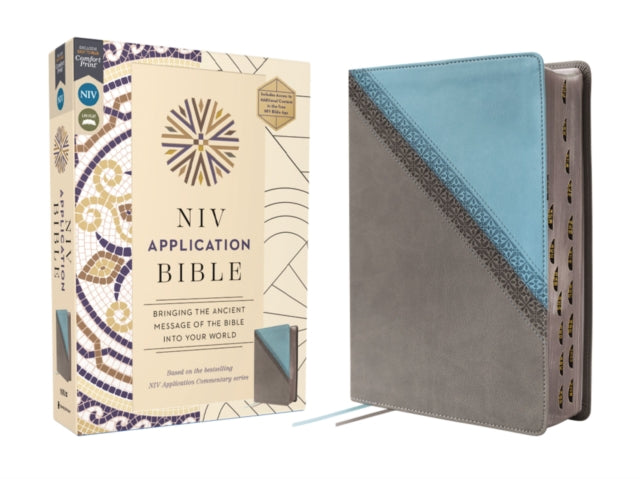 NIV Application Bible Leathersoft TealGrey Red Letter Thumb Indexed Comfort Print