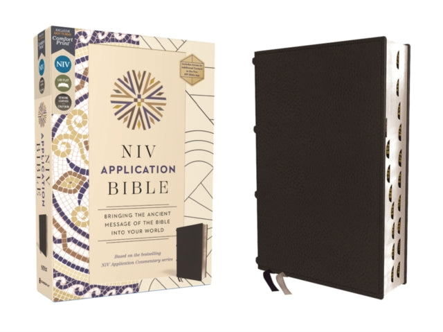 NIV Application Bible Genuine Leather Calfskin Black Red Letter Thumb Indexed Comfort Print