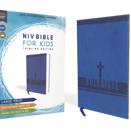 NIV, Bible for Kids, Large Print, Leathersoft, Blue, Red Letter, Comfort Print: Thinline Edition