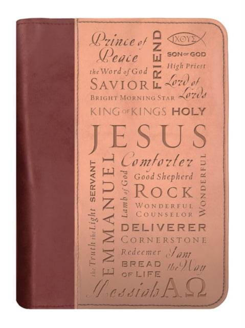 Names of Jesus Bible Cover Zippered Italian DuoTone Imitation Leather BrownTan Extra Large