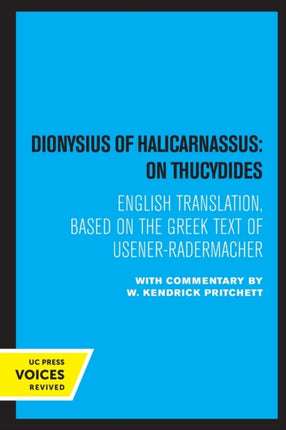 Dionysius of Halicarnassus On Thucydides