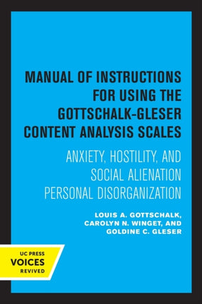 Manual of Instructions for Using the GottschalkGleser Content Analysis Scales