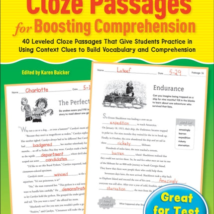 Quick Cloze Passages for Boosting Comprehension: Grades 4-6: 40 Leveled Cloze Passages That Give Students Practice in Using Context Clues to Build Vocabulary and Comprehension