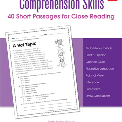 Comprehension Skills: 40 Short Passages for Close Readings, Grade 6