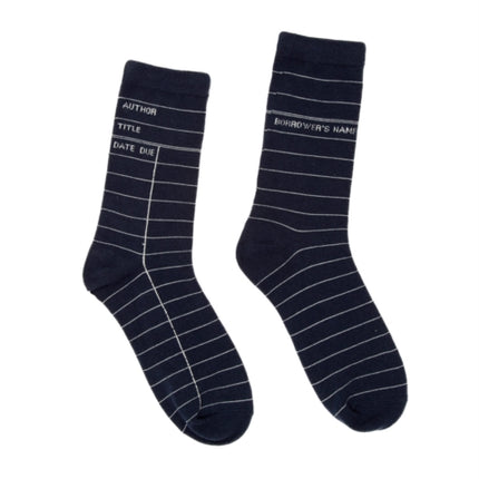 Library Card Navy Socks  Small