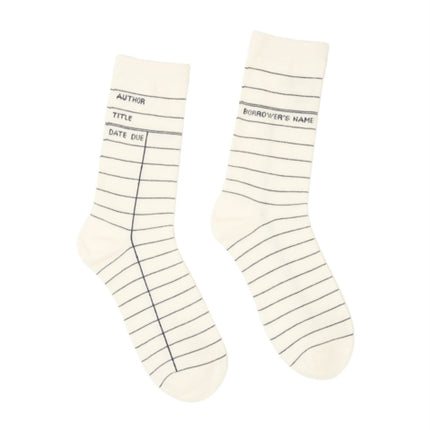 Library Card White Socks  Large