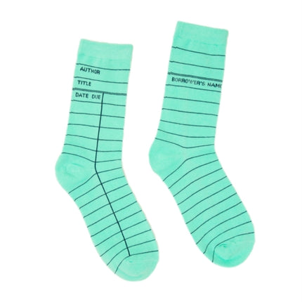 Library Card Mint Green Socks  Large