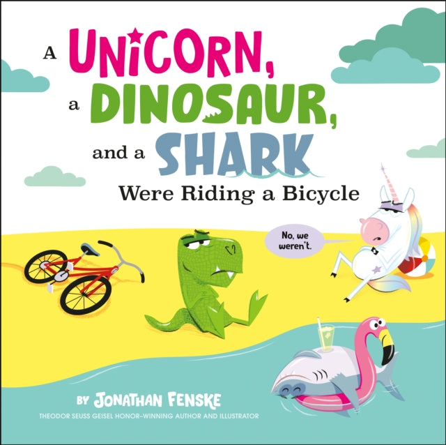 A Unicorn a Dinosaur and a Shark Were Riding a Bicycle