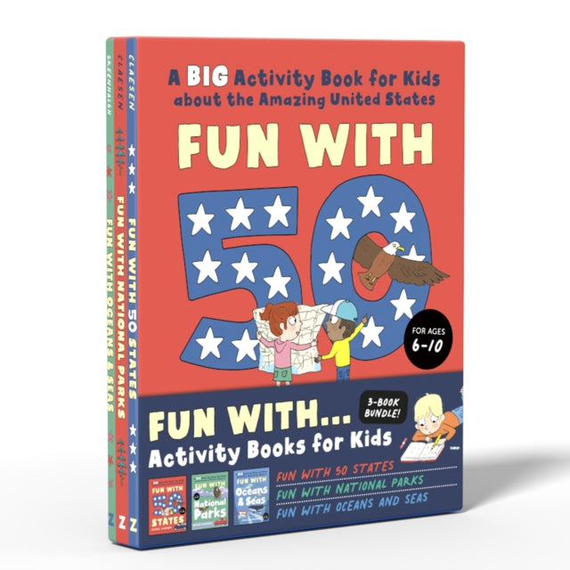 Fun Activity Books for Kids Box Set: 3 Activity Books to Learn About 50 US States, National Parks, and Oceans and Seas (Perfect Gift for Kids Ages 6-10)