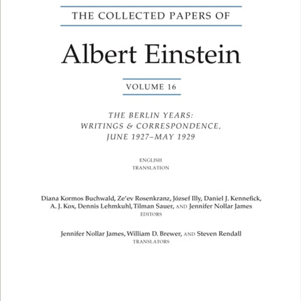 The Collected Papers of Albert Einstein, Volume 16 (Translation Supplement): The Berlin Years / Writings & Correspondence / June 1927–May 1929