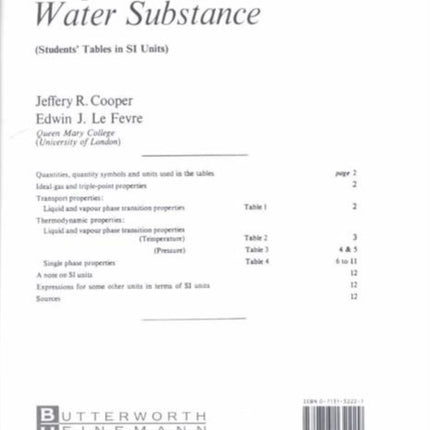Thermophysical Properties of Water Substance