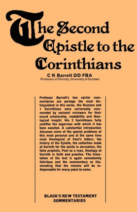 A Commentary on The Second Epistle to the Corinthians Blacks New Testament Commentaries