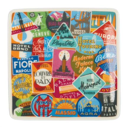 Vintage Travel Labels Square Tray Gift