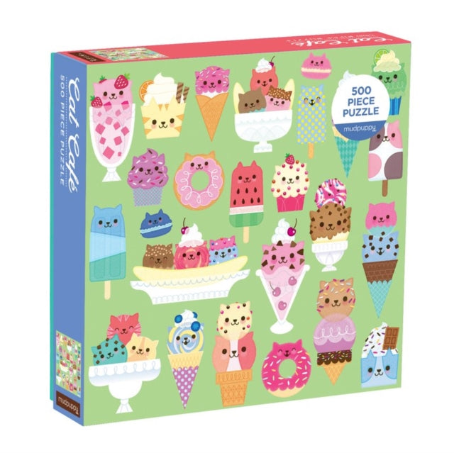 Mudpuppy Cat Cafe 500 Piece Jigsaw Puzzle for Families and Adults Colorful Cat Puzzle with Illustrations of Cats and Desserts Multicolor 0735355851