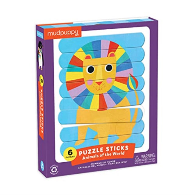 Mudpuppy Animals of The World Puzzle Sticks 24 DoubleSided Sticks Create 6 Different Puzzles  Unique Animal Puzzles for Kids Ages 36  Puzzle Tray and Drawer Box Included Multicolor