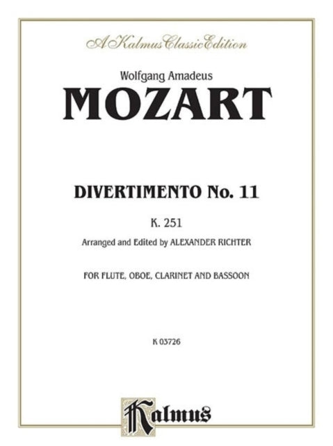 Divertimento No 11 K 251 Arranged for Woodwind Quartet Parts Only Kalmus Edition