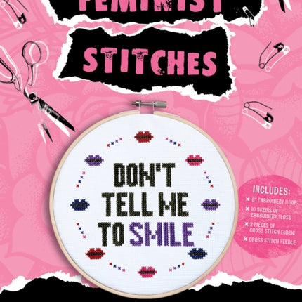 Feminist Stitches: Cross Stitch Kit with 12 Fierce Designs - Includes: 6" Embroidery Hoop, 10 Skeins of Embroidery Floss, 2 Pieces of Cross Stitch Fabric, Cross Stitch Needle