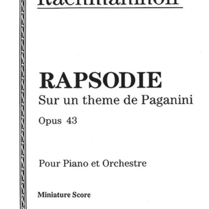 Rhapsodie Op 43 Rhapsody on a Theme of Paganini for Piano  Orchestra Miniature Score Belwin Edition