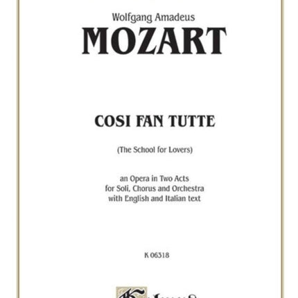 Cosi Fan Tutte Italian English Language Edition Vocal Score Kalmus Edition