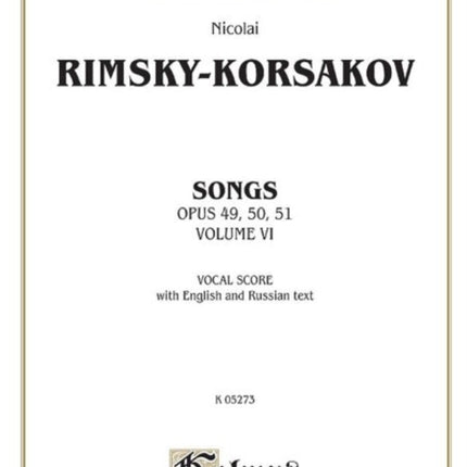 Songs Volume vi Op 49 50 51 Russian English Language Edition 6 Kalmus Edition