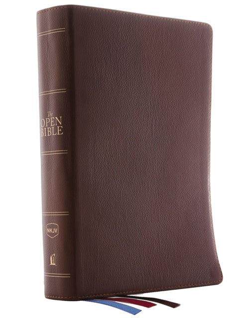 The NKJV, Open Bible, Brown Genuine Leather, Red Letter, Comfort Print: Complete Reference System