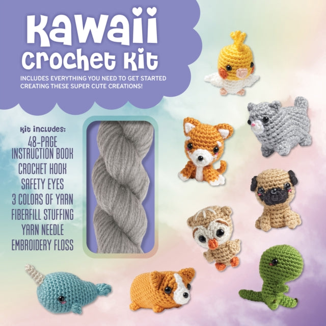 Kawaii Crochet Kit: Includes Everything you Need to Get Started Creating These Super Cute Creations!–Kit Includes: 48-page Instruction Book, Crochet Hook, Safety Eyes, 3 Colors of Yarn, Fiberfill Stuffing, Yarn Needle, Embroidery Floss