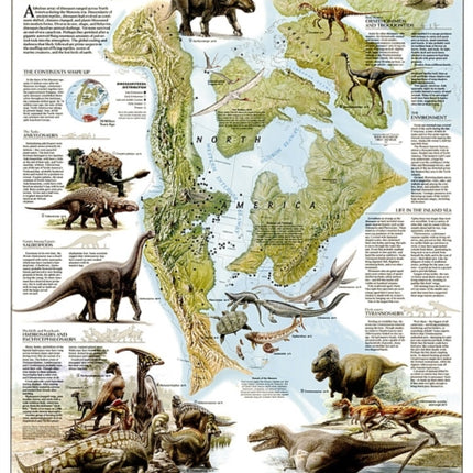 National Geographic Dinosaurs of North America Wall Map 22.25 X 30.5 In